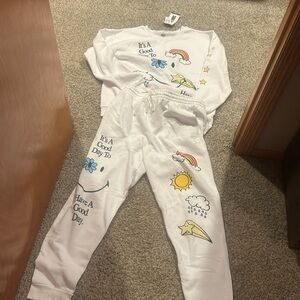 White Women's Graphic Sweatpants Jumpsuit Set - Positive Day Designs